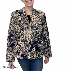 Vintage Silk Land Geometric Mosaic Zip Up Jacket Mandarin Collar